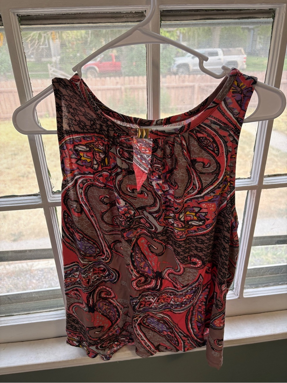 Lascana Paisley Scoop Neck Tank - Coral & Purple